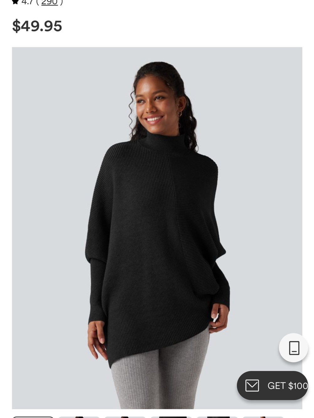 HALARA Black Ribbed Mock Neck Sweater-  size Large